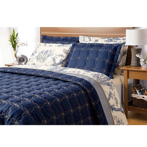 Cobre-Leito-Queen-200-fios-Porcelana-Azul-Marinho-Casaborda-3-pecas Cobre-Leito-Queen-200-fios-Porcelana-Azul-Marinho-Casaborda-3-pecas