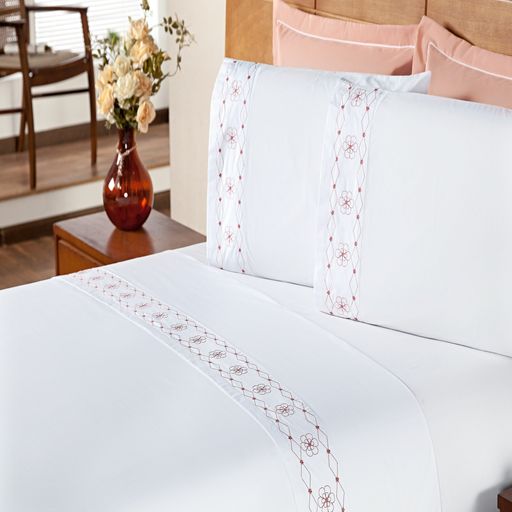 Jogo-de-Cama-Queen-200-fios-Damasco-Branco-e-Salmao-Enxovais-Aquarela-4-pecas Jogo-de-Cama-Queen-200-fios-Damasco-Branco-e-Salmao-Enxovais-Aquarela-4-pecas